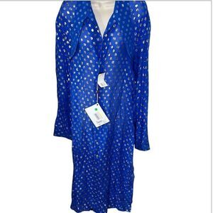 GmbH Bright Blue Sheer Silk Kaftan Dress Polka Dot Nwt Size Large